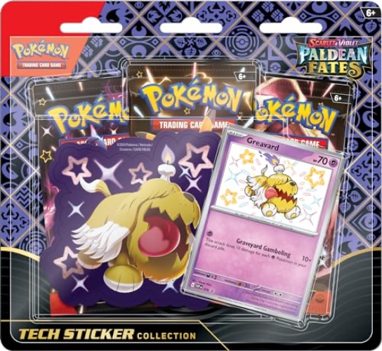 Pokémon TCG: Scarlet & Violet—Paldean Fates Tech Sticker Collection – Greavard (1 Foil Promo Card & 3 Booster Packs) - Greavard