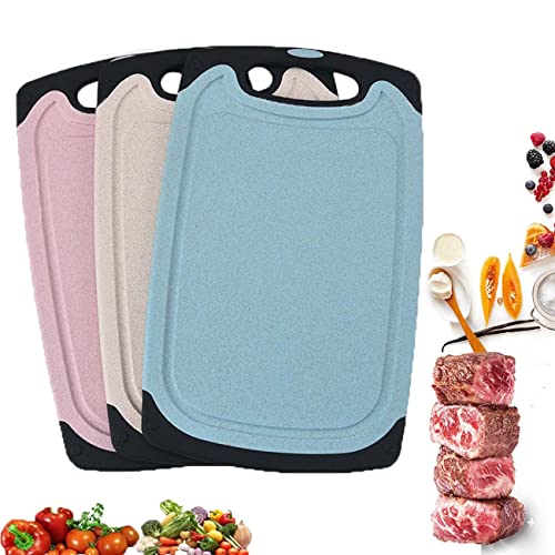 Chopping Board Set Food Grade BPA Free Plastic Kitchen Chopping Boards Dishwasher Safe Wheat Straw Easy to Clean Health Environmental - Blue+pink+wheat Colour