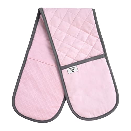 Heat Resistant Pink Oven Gloves | Double Oven Mitt Pot Holder With Silicone Non-slip Design For Home Kitchen Baking | Best Modern Stylish Cooking Oven Glove Mitts. - Rose