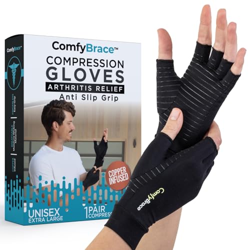Arthritis Hand Compression Gloves F.D.A. Comfy Fit, Fingerless Design, Breathable Moisture Wicking Fabric – Ease Muscle Tension, Relieve Carpal Tunnel Aches (Large) - Large (1 Pair)
