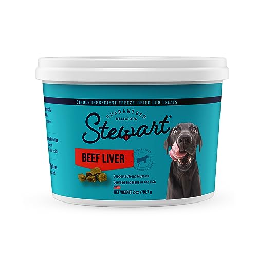 Stewart Freeze Dried Dog Treats, Beef Liver, Grain Free & Gluten Free, 2 Ounce Resealable Tub, Single Ingredient, Made in USA, Dog Training Treats - Beef Liver - 2 Ounce (Pack of 1)