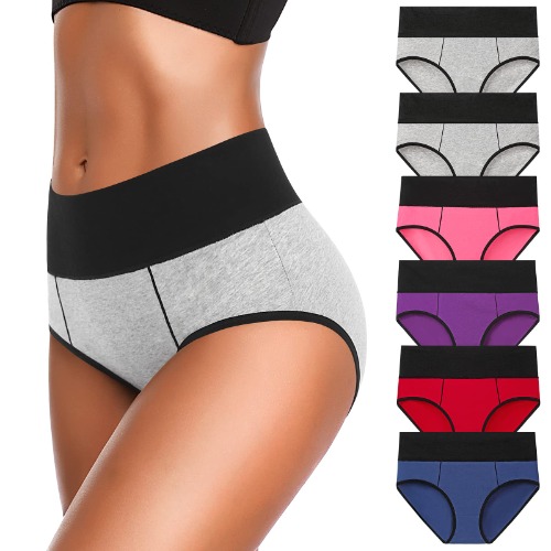 Eiggam Underwear for Women Cotton High Waist Panties Full Coverage Briefs Soft Strech Ladies Breathable Panties-Multi Pack - Medium - Multi A-6 Pack