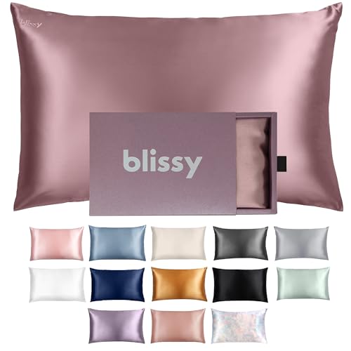 Blissy Silk Pillowcase - 100% Pure Mulberry Silk - 22 Momme 6A High-Grade Fibers - Silk Pillow Cover for Hair & Skin - Regular, Queen & King with Hidden Zipper (King, Plum) - King - Plum