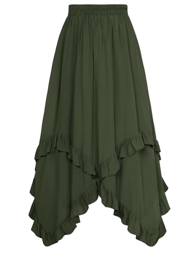 Scarlet Darkness Long Skirts for Women High Waist Renaissance Skirt Maxi Skirt with Pockets - Small - Army Green
