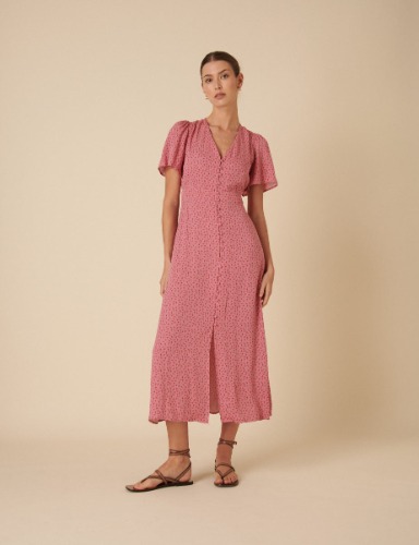 Pink Floral Printed Andie Midi Dress | 16 / Regular