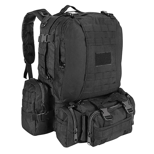 SHANNA Militär Rucksack, Taktischer Rucksack 55L Armee Rucksack MOLLE Assault Pack Taktischer Kampfrucksack für Outdoor Wandern Camping Trekking Angeln Jagd Schwarz - Schwarz