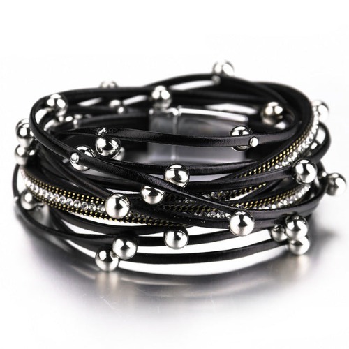 Goth 'Ashes to Ashes' Silver / Black Bead Rope Festival Bracelet - Black