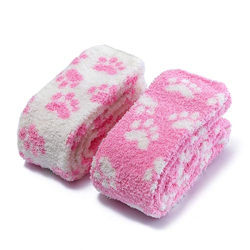 LittleForBig Süßes Tier Koralle Samt Oberschenkel/Knie-Lange Pfoten Patten Socken Kniestrümpfe 2 Paare - Einheitsgröße - Rosa
