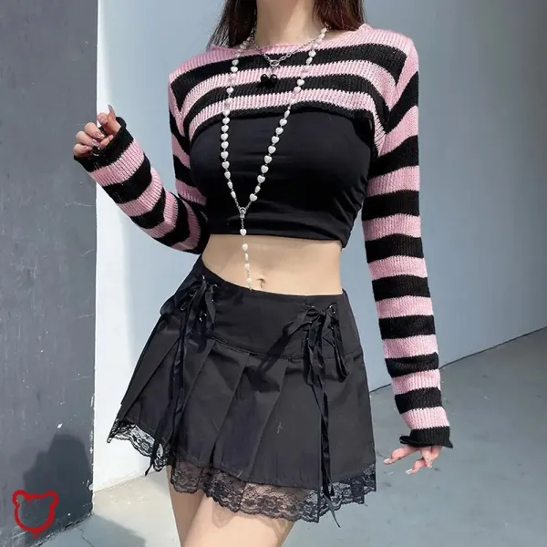 Cute Pink and Black Knit Top