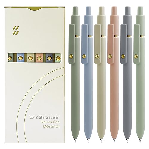 UIXJODO Gel Pens, 6 Pcs Black Ink Pens for Women, 0.5mm Fine Point Smooth Writing Pens, High-End Series Retractable Pens for Journaling Note Taking (6 Pcs Gold Morandi) - 6 Pcs Gold Morandi