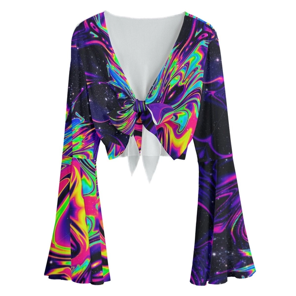 Psychedelic Rainbow Rave Bell Sleeve Blouse