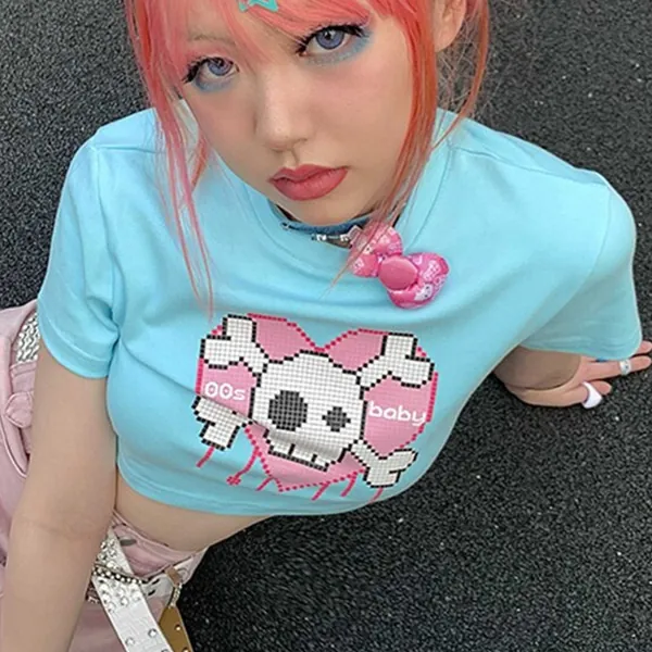 Y2k Harajuku Aesthetic 00&#39;s Baby Skull Tee