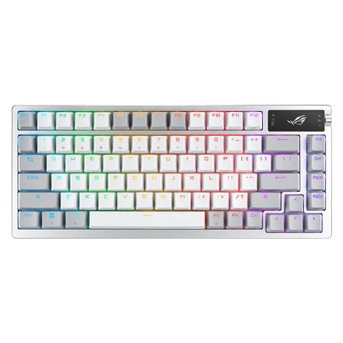 ASUS ROG Azoth 75% Wireless DIY Custom Gaming Keyboard, OLED Display, Three-Layer Dampening, Hot-Swappable ROG NX Snow Switches & Keyboard Stabilizers, PBT Keycaps, RGB-White - White - Snow Switch-Refined linear