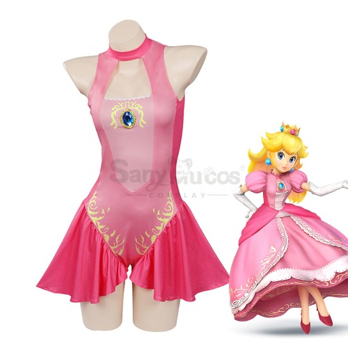 Anime Movie The Super Mario Bros. Movie Cosplay Princess Dress Up Peach Pink Swimsuit Cosplay Costume - S