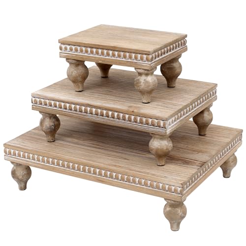 SwallowLiving Wooden Riser for display, Natural, Set of 3
