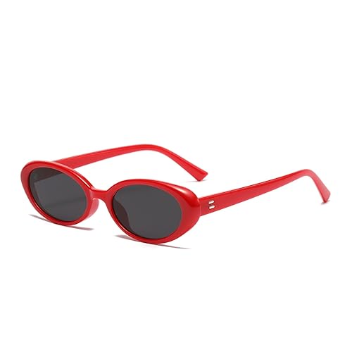 JieJieko Retro Oval Sunglasses for Women and Men Vintage Style Cat Eye Glasses UV400 Protection - Red