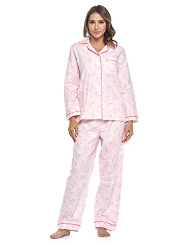 Casual Nights Women's Flannel Long Sleeve PJ's Button Down Sleepwear Pajama Set - X-Large - Pink Floral