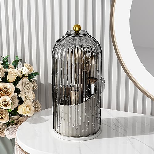 GAXmi Makeup Brush Holder with Lid Cosmetic Tools Organizer 360 Rotating Waterproof Dustproof Makeup Brushes Storage for Vanity, Grey - Grey