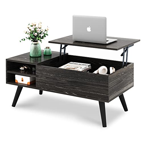 WLIVE Wood Lift Top Coffee Table with Hidden Compartment and Adjustable Storage Shelf, Lift Tabletop Dining Table for Home Living Room, Office, Charcoal Black - Charcoal Black - 39.37"D x 19.69"W x 16.93"H