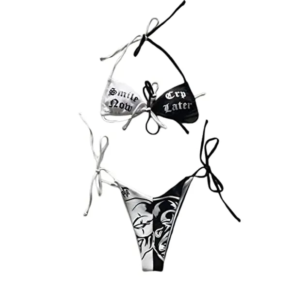 Funny Bikini Sets for Women, Graphic Crop Bra Top and High Waisted Bottoms Swimwear