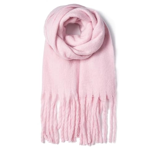 AUSEKALY Women's Scarf Big Colorful Thick Blanket Wrap Winter Oversized Warm Chunky Scarves Solid - Pink