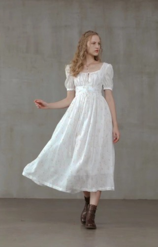 Alice 19 | Floral linen dress | White / S