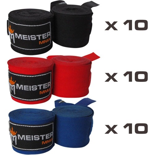 30 PAIRS - 180" SEMI-ELASTIC HAND WRAPS - Meister MMA Boxing Bulk Lot WHOLESALE