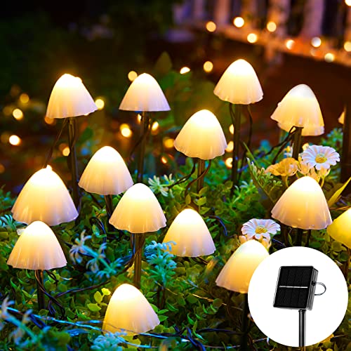 Solar Mushroom Garden Lights for Outside, 20 LED 32.8FT Solar String Lights Outdoor Waterproof for Fence with 8 Lighting Modes, Solar Pathway Lights for Patio Yard Decorative - Mushroom