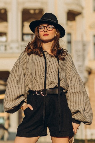 Clementine Shirt, Long Sleeve | Natural Stripe / One size
