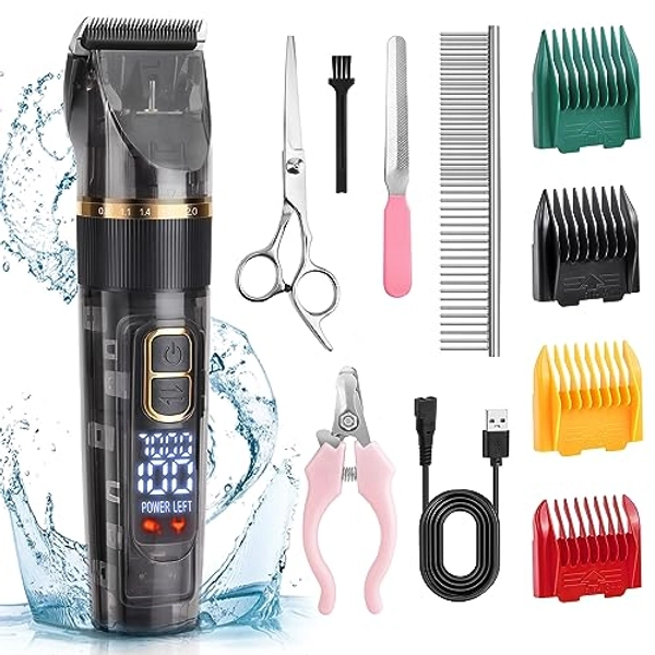 PetInn Maquinilla Inalámbrico Cortapelos para Perros Gatos, IPX7 Cortar pelo Perros Mascota, Esquiladora Perro Corta Pelo, Pantalla LED, Control de 3 Velocidades