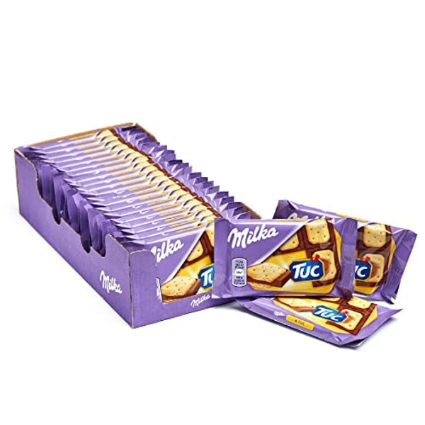 Milka TUC Mini Tableta de Chocolate con Leche de los Alpes Cubierta con Galletas TUC Formato Bolsillo - Pack de 20 x 35g
