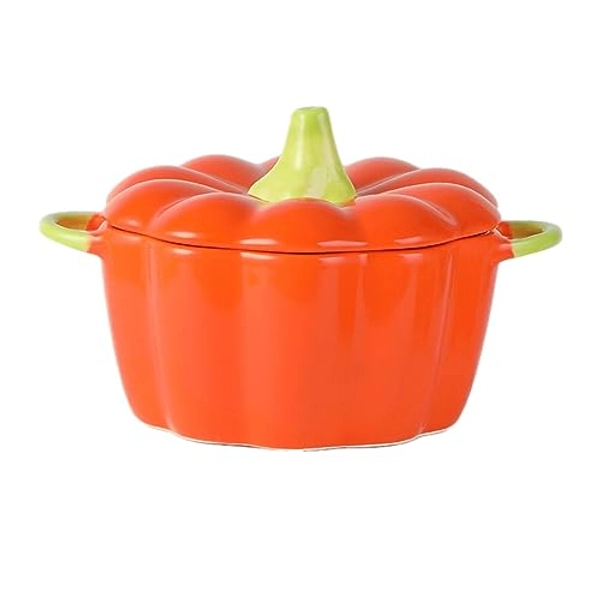 KUWAI Calabaza, Cuenco Calabaza cerámica con Tapas, Cuenco Avena, Cuenco Calabaza, Cuenco Halloween con asa, Suministros vajilla creativos Decorativos para el hogar Halloween