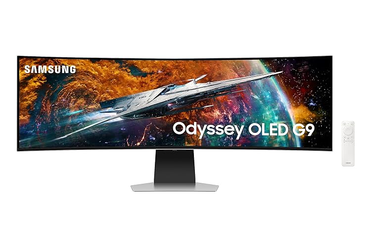 Samsung Odyssey OLED G9 240Hz PC Screen, 0.03ms, OLED 1800R, Resolution 5120 x 1440, 1,000,000: 1.32:9, FreeSync Premium Pro, Compatble G-Sync, Smart, HDMI, DisplayPort, USB-C, Adjustable Stand