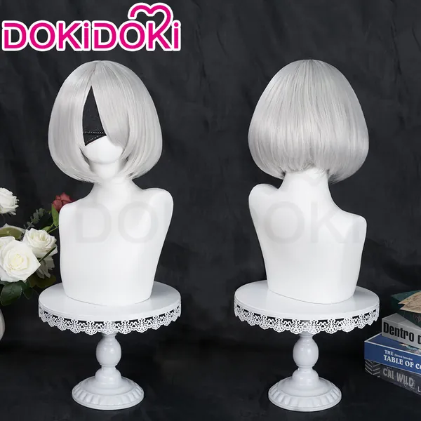 【Ready For Ship】DokiDoki Cosplay Game NR:Automata 2B Cosplay Wig No. 2 Type B Women Short White Heat Resistant Hair