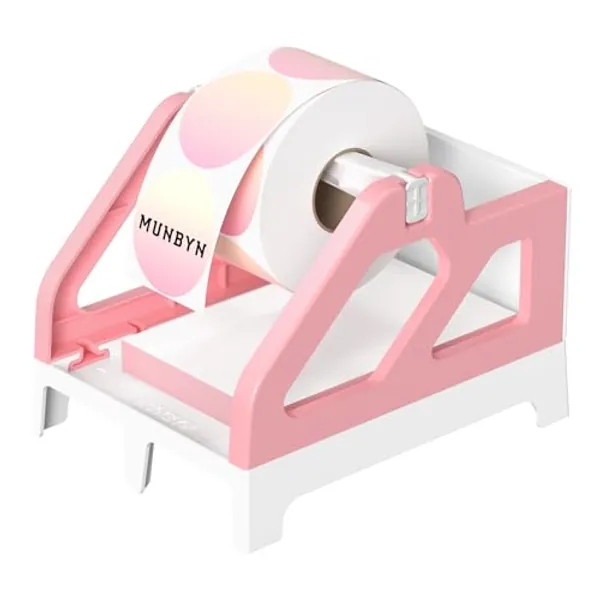 MUNBYN Label Holder for Rolls and Fan-Fold Labels, Shipping Label Roll Holder for Desktop Label Printer Shipping Supplies Industrial Labels, Pink