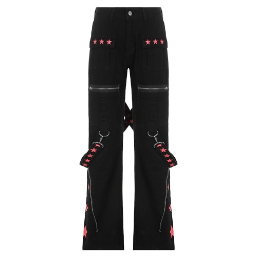 Goth 'Bonded By Blood' Black Grunge Low Waist Denim Pants - Black / L