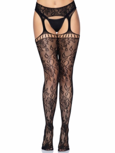 Gardenia Lace Garter Belt Stockings - One Size -  One Size - Black