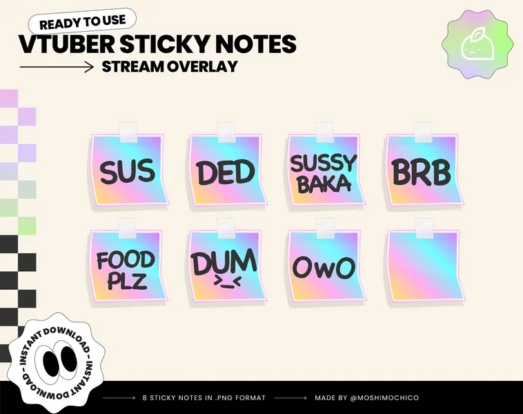 Rainbow Vtuber Sticky Note, Funny Stream Overlay, P2U Vtuber Stream Assets, Custom, PNGtuber, Streamer Setup, Cute Aesthetic, Cozy, Sus