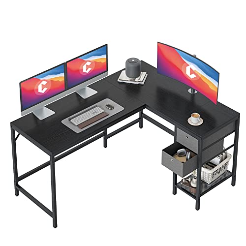 Cubiker L-Shaped Computer Desk, 150x120 cm Gaming Corner Desk with Non-Woven Drawer, Home Office Sturdy Writing Table, Space-Saving, Easy to Assemble, Black - Black - 150 x 120 x 75 cm