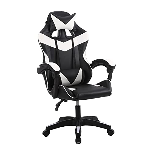 Panana Heavy Duty Gaming Reclining Racing Chair PU Leather Swivel PC Game Desk Chair (White) - White