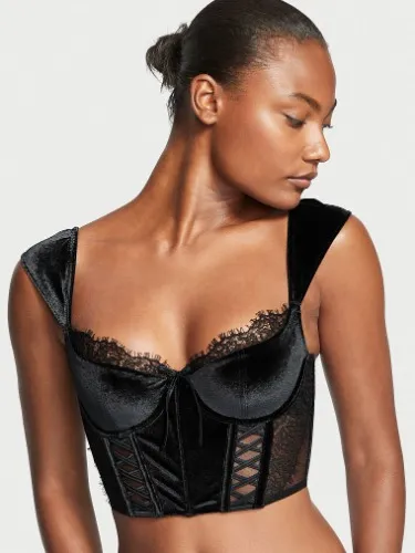 Lace & Velvet Cap-Sleeve Corset Top