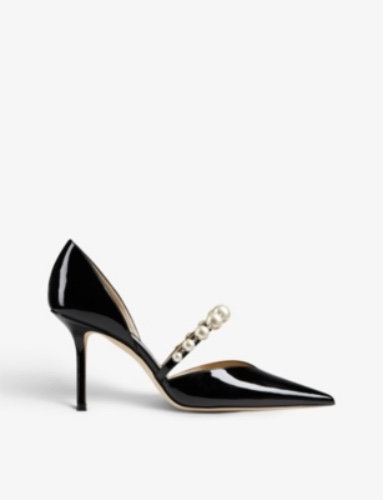 Aurelie 85 pearl-embellished patent-leather courts