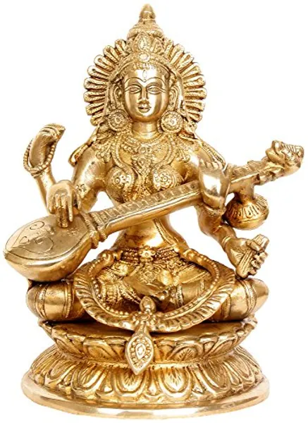 Mother Saraswati - A True Picture of Wisdom and Affection - Brass Statue
