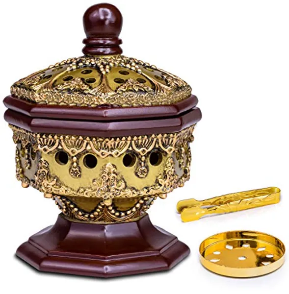 AM Lux Octagon Incense Burner - Bakhoor Cone Holders | Insence bukhoor Burner | Frankincense Burner Charcoal | Mabkhara | for Office & Spiritual Room Decor Islamic Gifts
