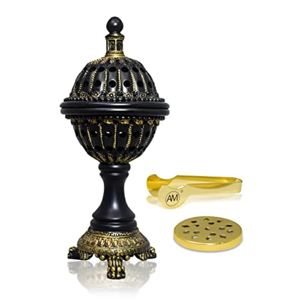 AM Lux Globe Incense Burner - Bakhoor Cone Holders | Insence bukhoor Burners| Frankincense Burner Charcoal | Mabkhara | for Office & Spiritual Decor (Black)