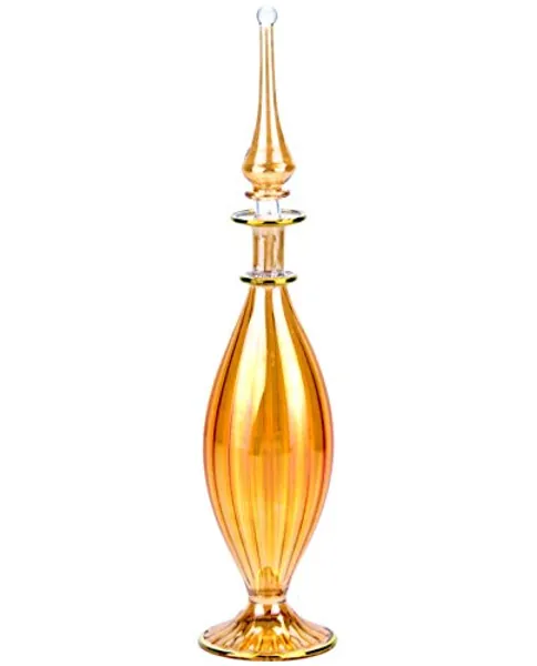 NileCart Egyptian Perfume Bottle large size 9 in. honey color oval shape handmade in Egypt For your perfume, essential oils, Egyptian decoration or party table centerpiece