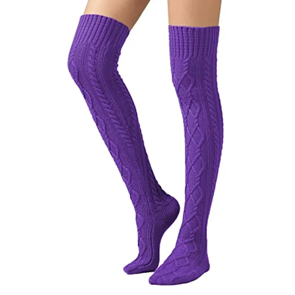 SherryDC Women's Cable Knit Thigh High Boot Socks Extra Long Winter Stockings Leg Warmers