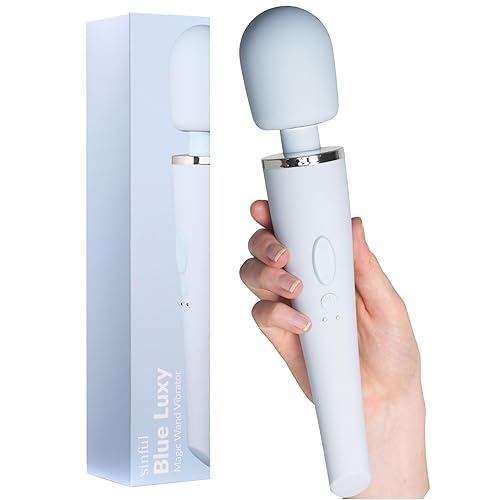 Vibrating Wand - Sinful Luxy Extra Powerful Body Massager - Quiet, Splashproof and Wireless Magic Wand Sex Vibrator - Handheld with 10 Vibration Settings - Blue - Blue