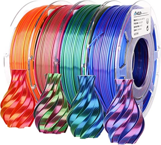 AMOLEN 3D Printer Filament Bundle, PLA Filament 1.75mm, Dual Color Filament, Silk Red Gold, Silk Red Green, Silk Red Blue, Silk Blue Green, 3D Printing Filament 200gX 4 Spools - 4 Pack Silk Dual Color