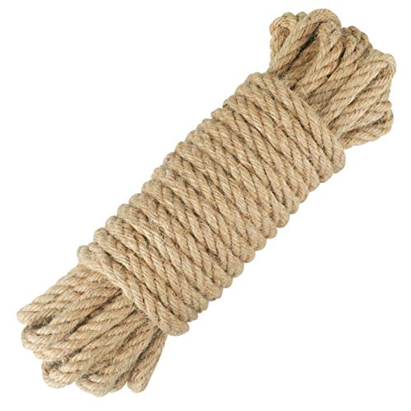 jijAcraft Jute Rope 3/8 inch, 33 Feet x 10mm Thick Jute Rope, Nautical Rope, Heavy Duty Strong Jute Twine, Natural Thick Twine Rope for Crafts, Cat Scratching Post, Bundling, Hanging, Decorative - 3/8 inch x 33ft